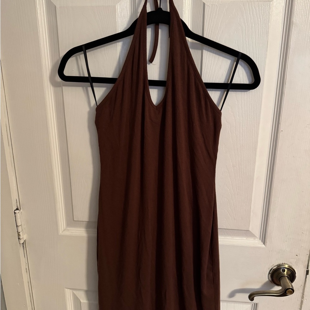Casual Brown Halter Dress